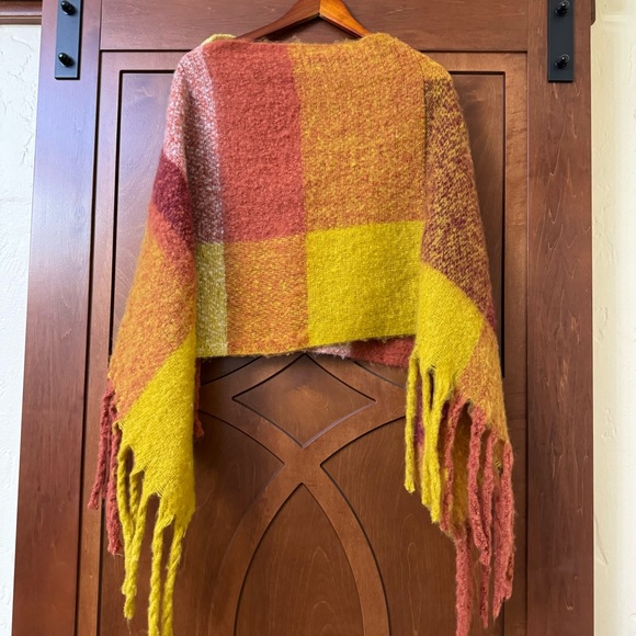 Orange Patterned Sweater Poncho - Picture 2 of 2